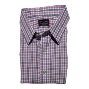 Untuckit Shirt Mens LT Slim Navy Blue Pink Long Sleeve Button Up No Tuck EUC